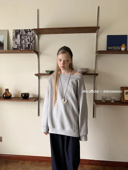 DKZ OFFICIAL Grey Off Shoulder Sweatshirt For Women Basic Fall Casual Top