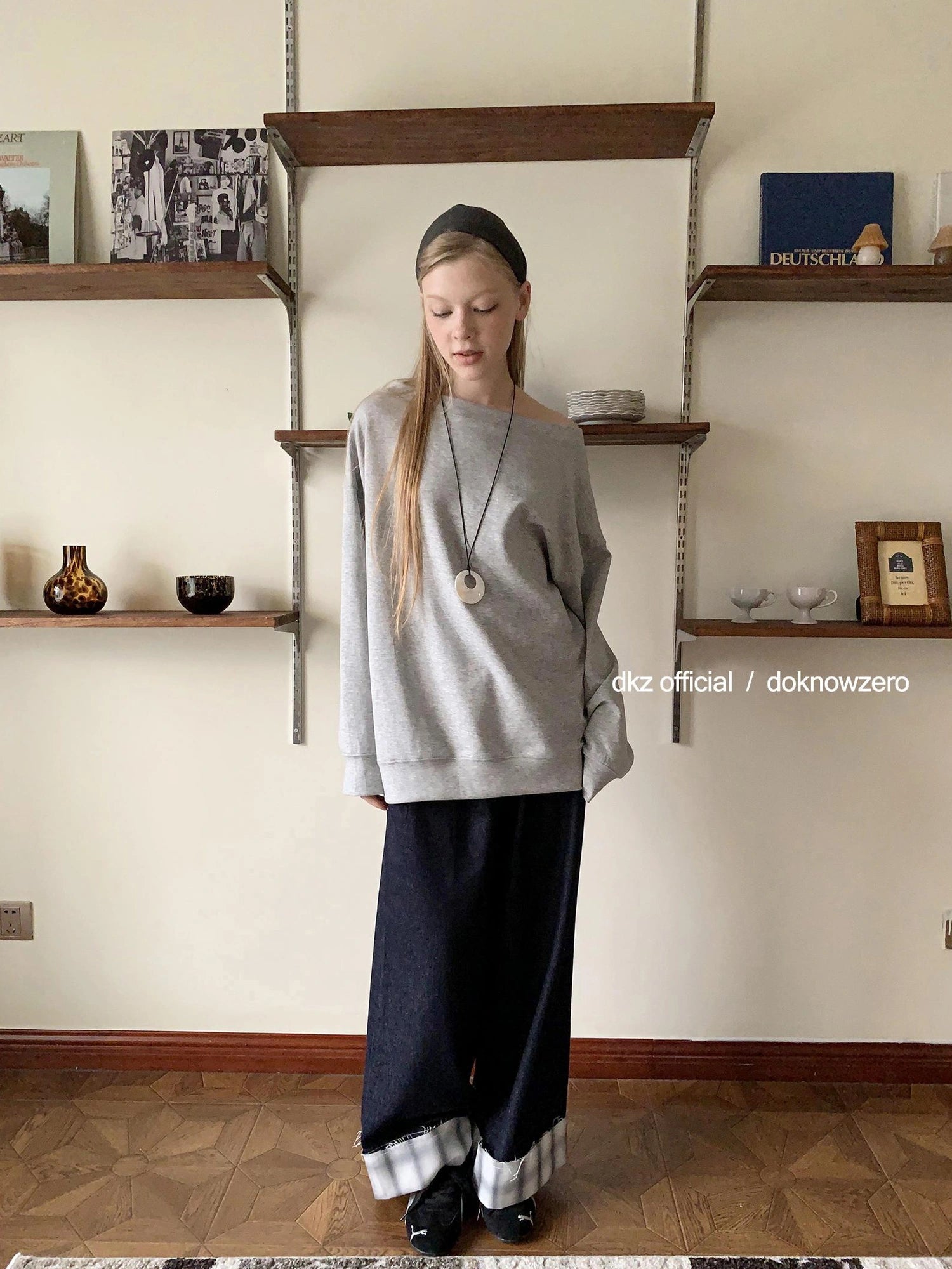 DKZ OFFICIAL Grey Off Shoulder Sweatshirt For Women Basic Fall Casual Top