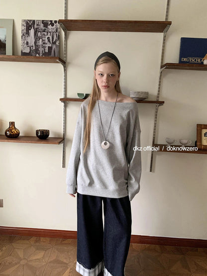 DKZ OFFICIAL Grey Off Shoulder Sweatshirt For Women Basic Fall Casual Top