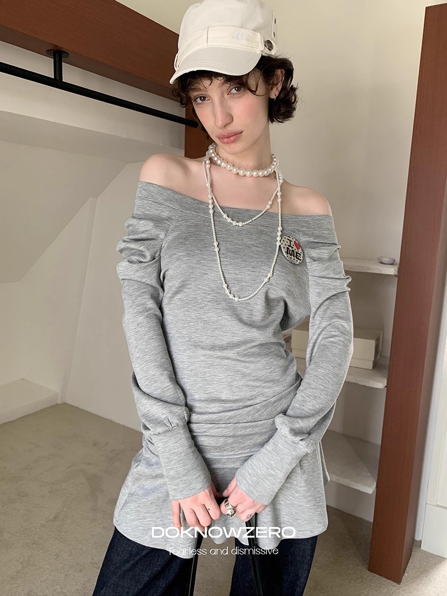 DKZ_OFFICIAL_Grey_One_Shoulder_Layered_Long_Sleeve_Top_With_Emblem_MISSTT