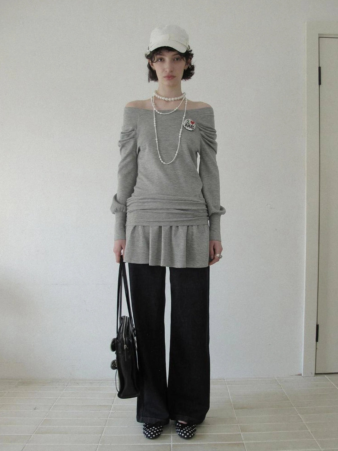 DKZ OFFICIAL Grey One Shoulder Layered Long Sleeve Top With Emblem