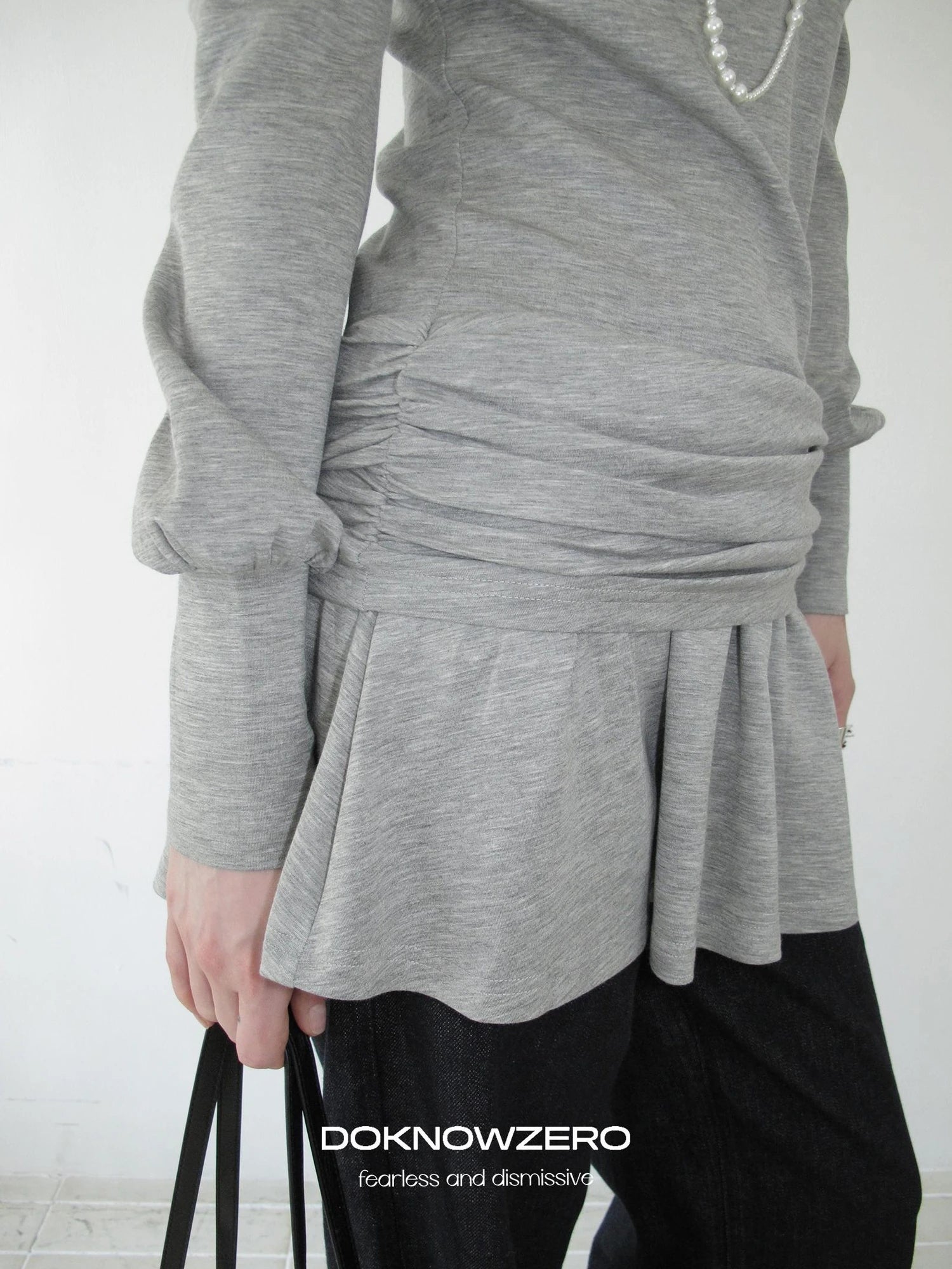 DKZ OFFICIAL Grey One Shoulder Layered Long Sleeve Top With Emblem