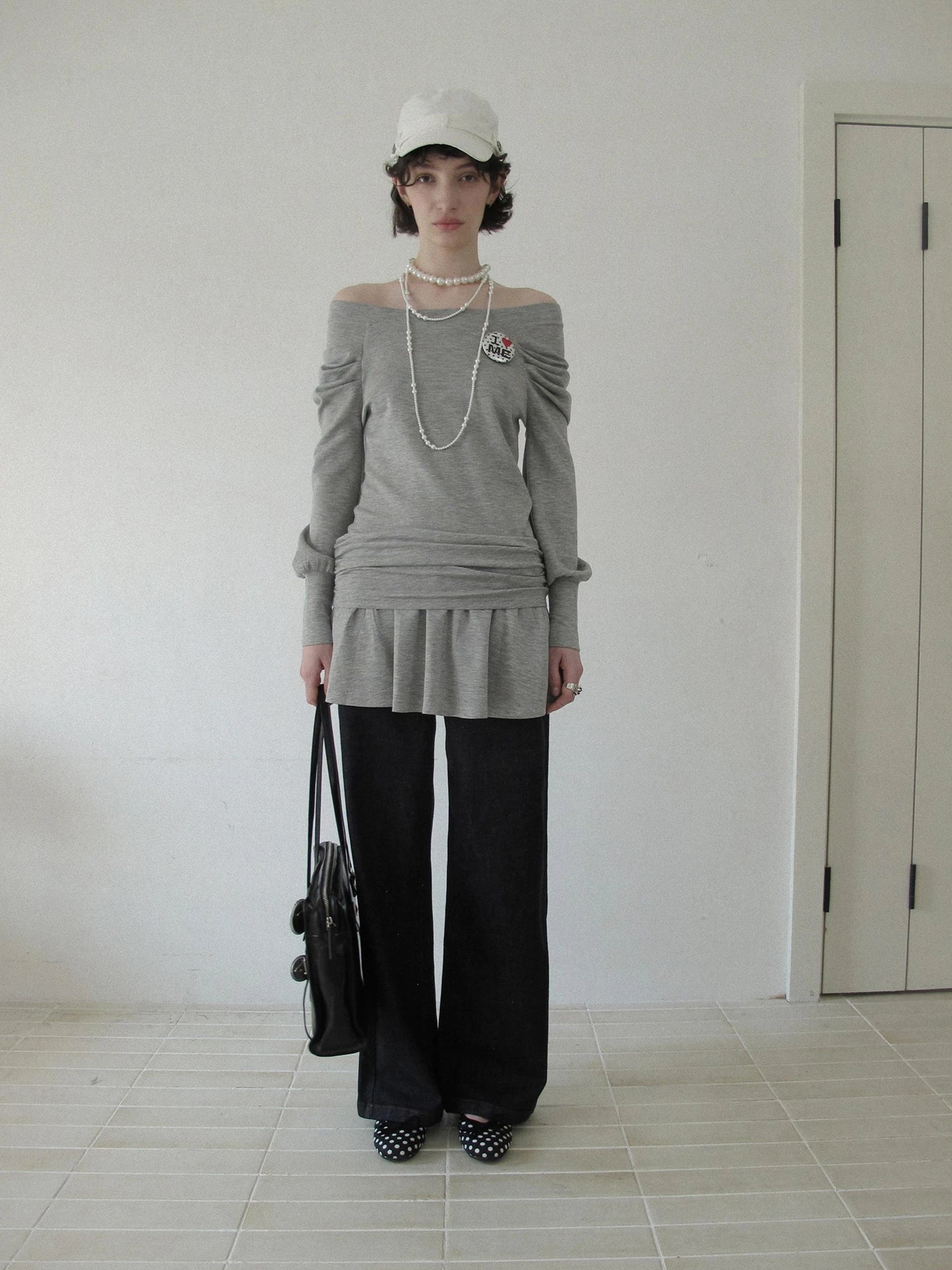 DKZ OFFICIAL Grey One Shoulder Layered Long Sleeve Top With Emblem