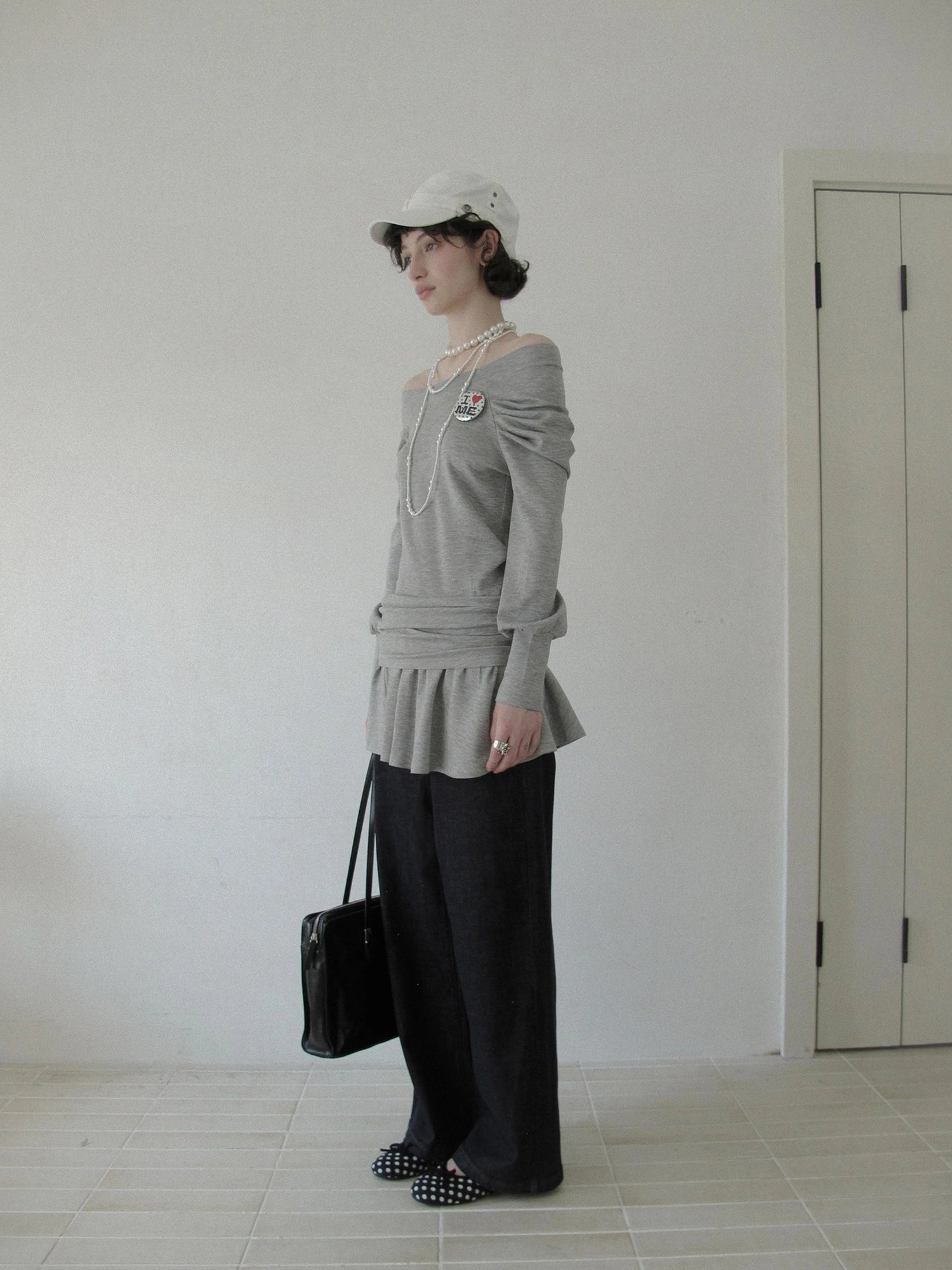 DKZ OFFICIAL Grey One Shoulder Layered Long Sleeve Top With Emblem