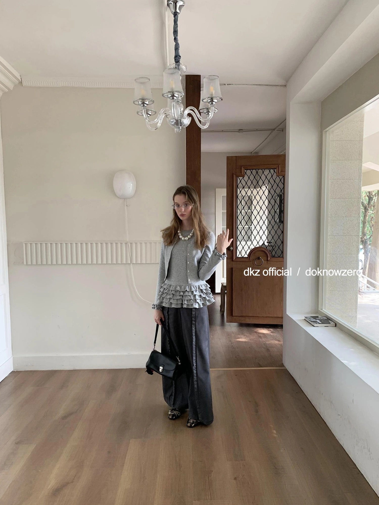 DKZ OFFICIAL Grey Peplum Hem Knit Cardigan Top For Women