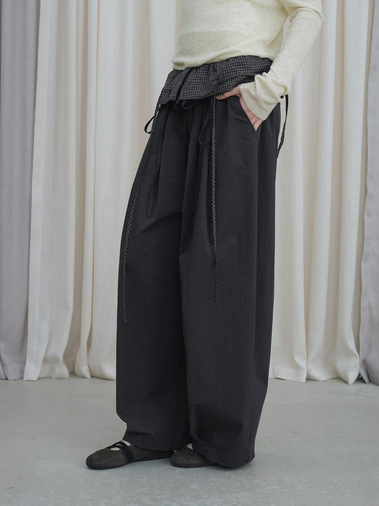DKZ OFFICIAL Grey Plaid Spliced Foldover Waist Relaxed Women&