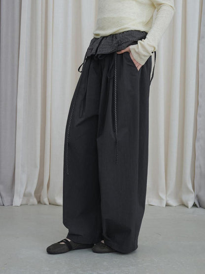 DKZ OFFICIAL Grey Plaid Spliced Foldover Waist Relaxed Women&