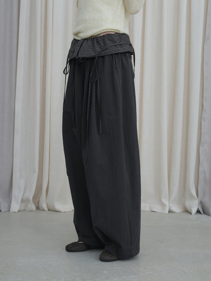 DKZ OFFICIAL Grey Plaid Spliced Foldover Waist Relaxed Women&