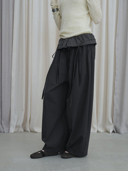 DKZ OFFICIAL Grey Plaid Spliced Foldover Waist Relaxed Women&