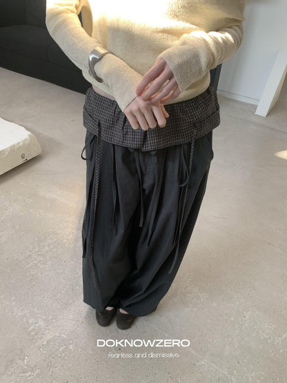 DKZ OFFICIAL Grey Plaid Spliced Foldover Waist Relaxed Women&
