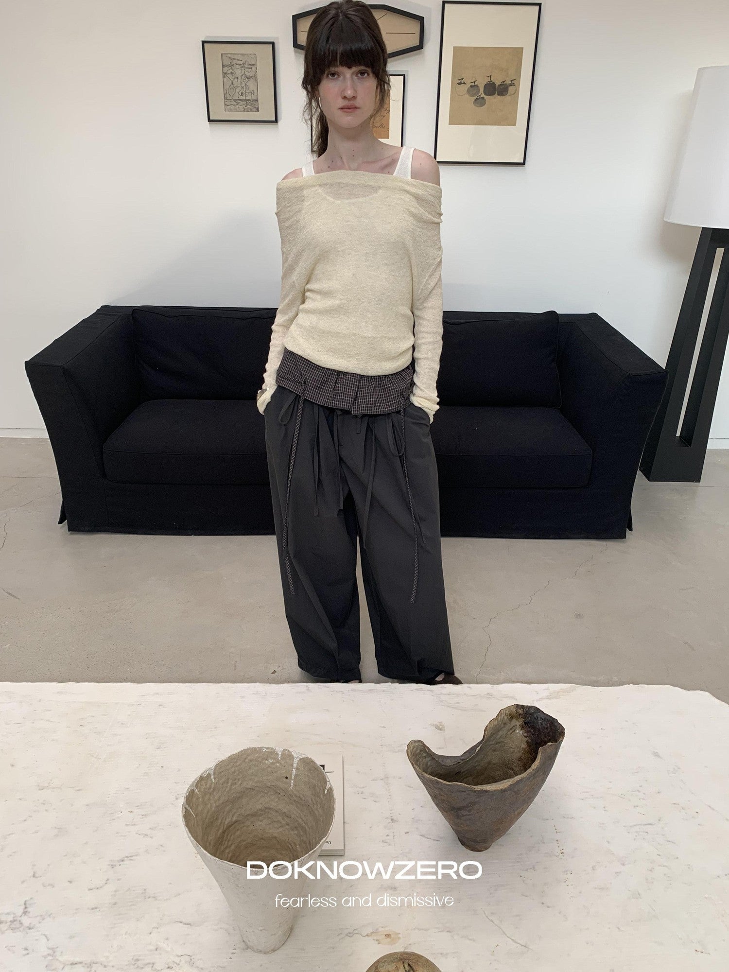 DKZ OFFICIAL Grey Plaid Spliced Foldover Waist Relaxed Women&