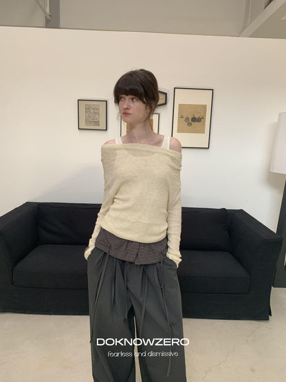 DKZ OFFICIAL Grey Plaid Spliced Foldover Waist Relaxed Women&
