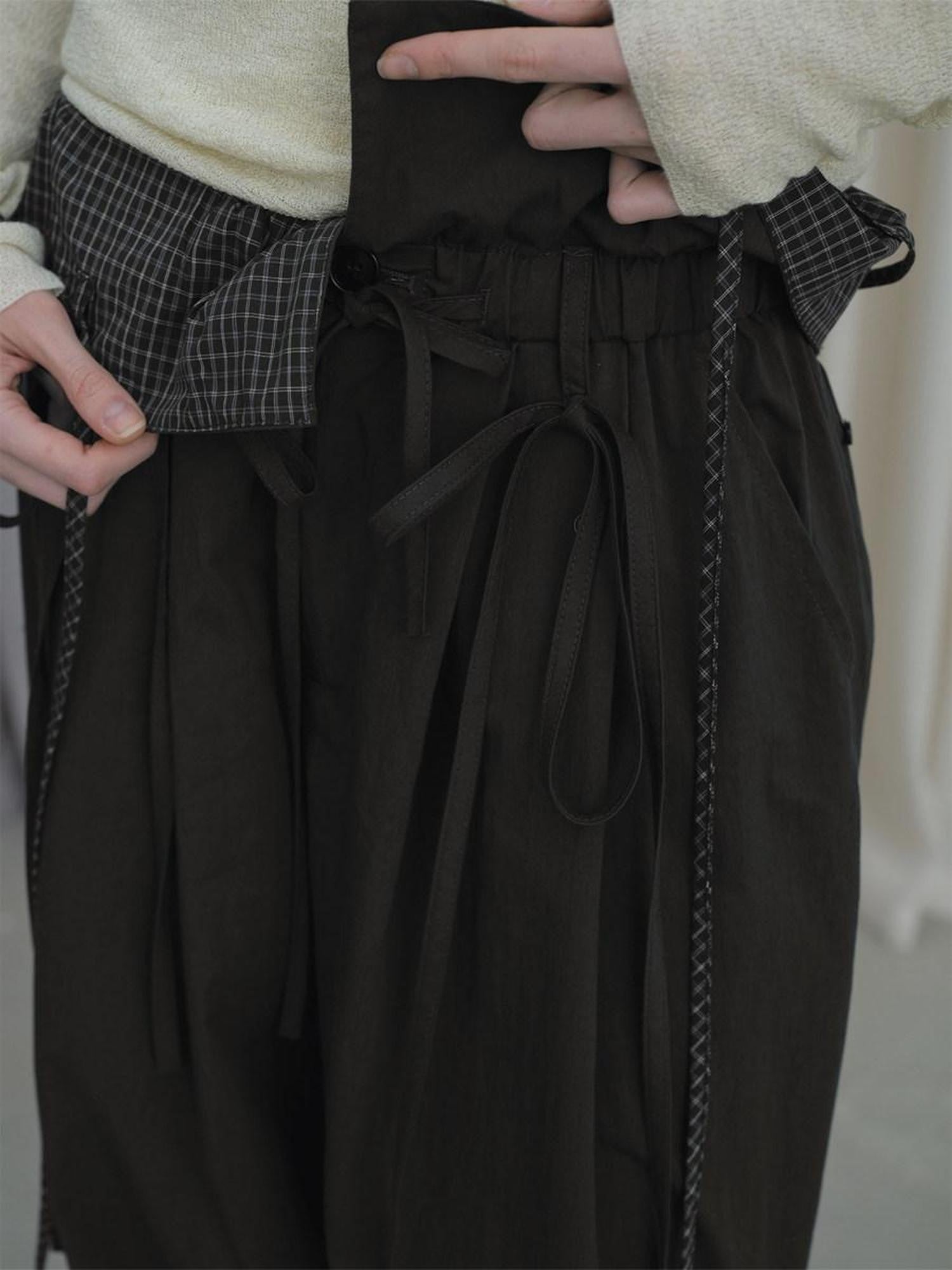 DKZ OFFICIAL Grey Plaid Spliced Foldover Waist Relaxed Women&