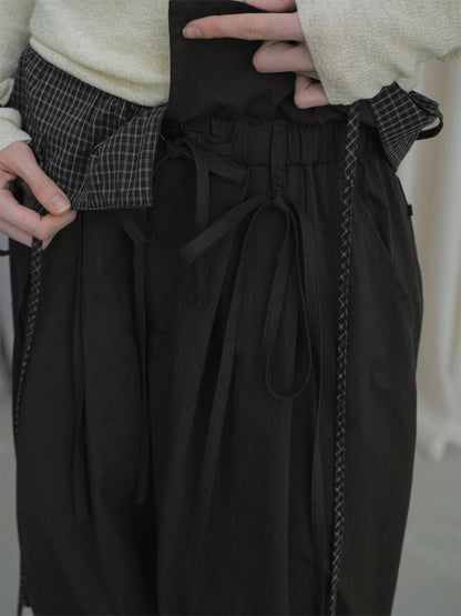 DKZ OFFICIAL Grey Plaid Spliced Foldover Waist Relaxed Women&