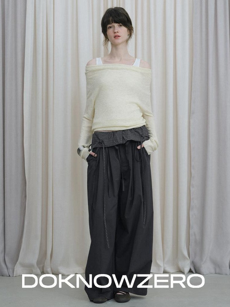DKZ OFFICIAL Grey Plaid Spliced Foldover Waist Relaxed Women&