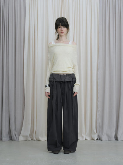 DKZ OFFICIAL Grey Plaid Spliced Foldover Waist Relaxed Women&