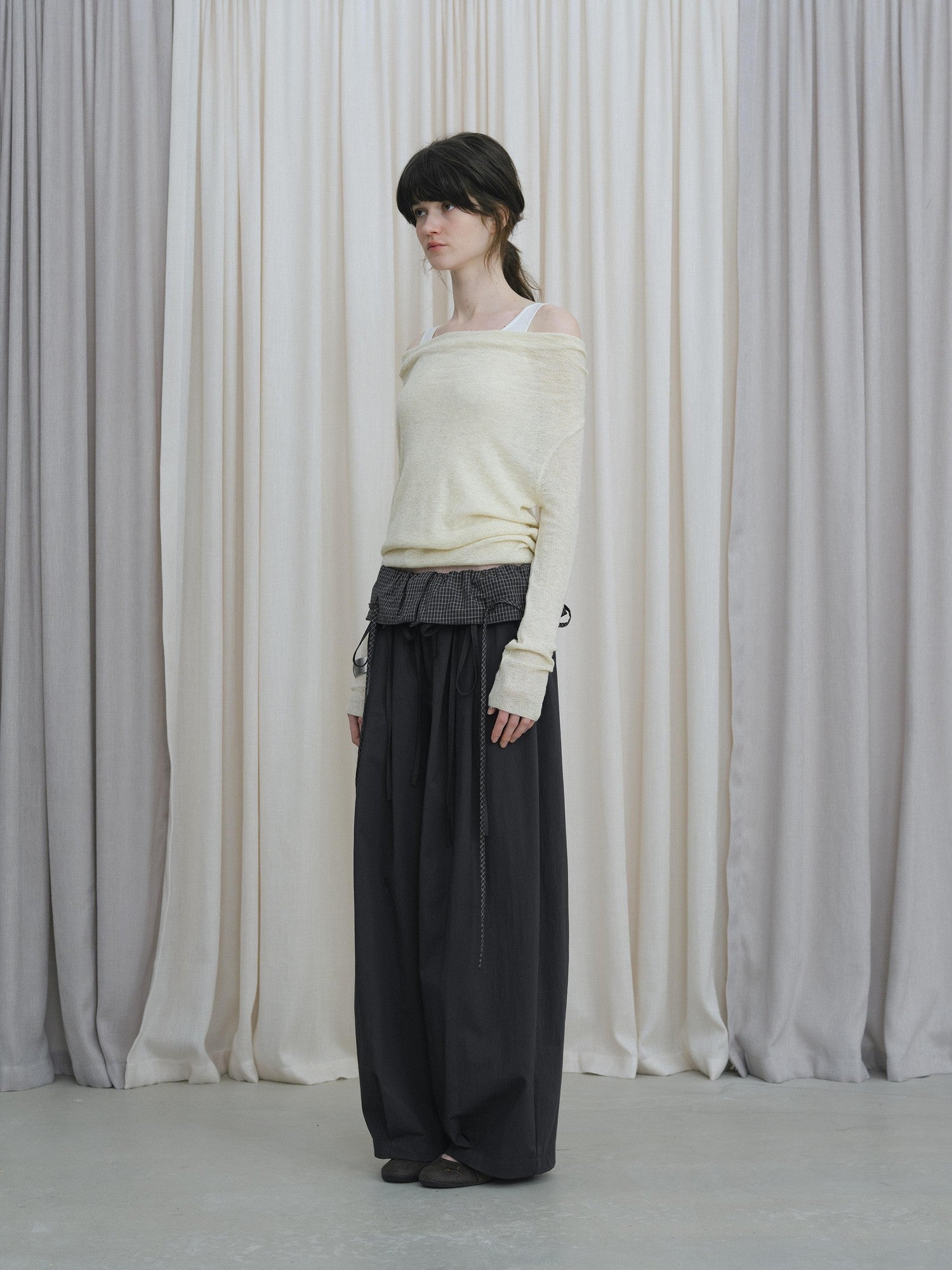 DKZ OFFICIAL Grey Plaid Spliced Foldover Waist Relaxed Women&