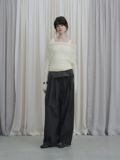 DKZ OFFICIAL Grey Plaid Spliced Foldover Waist Relaxed Women&