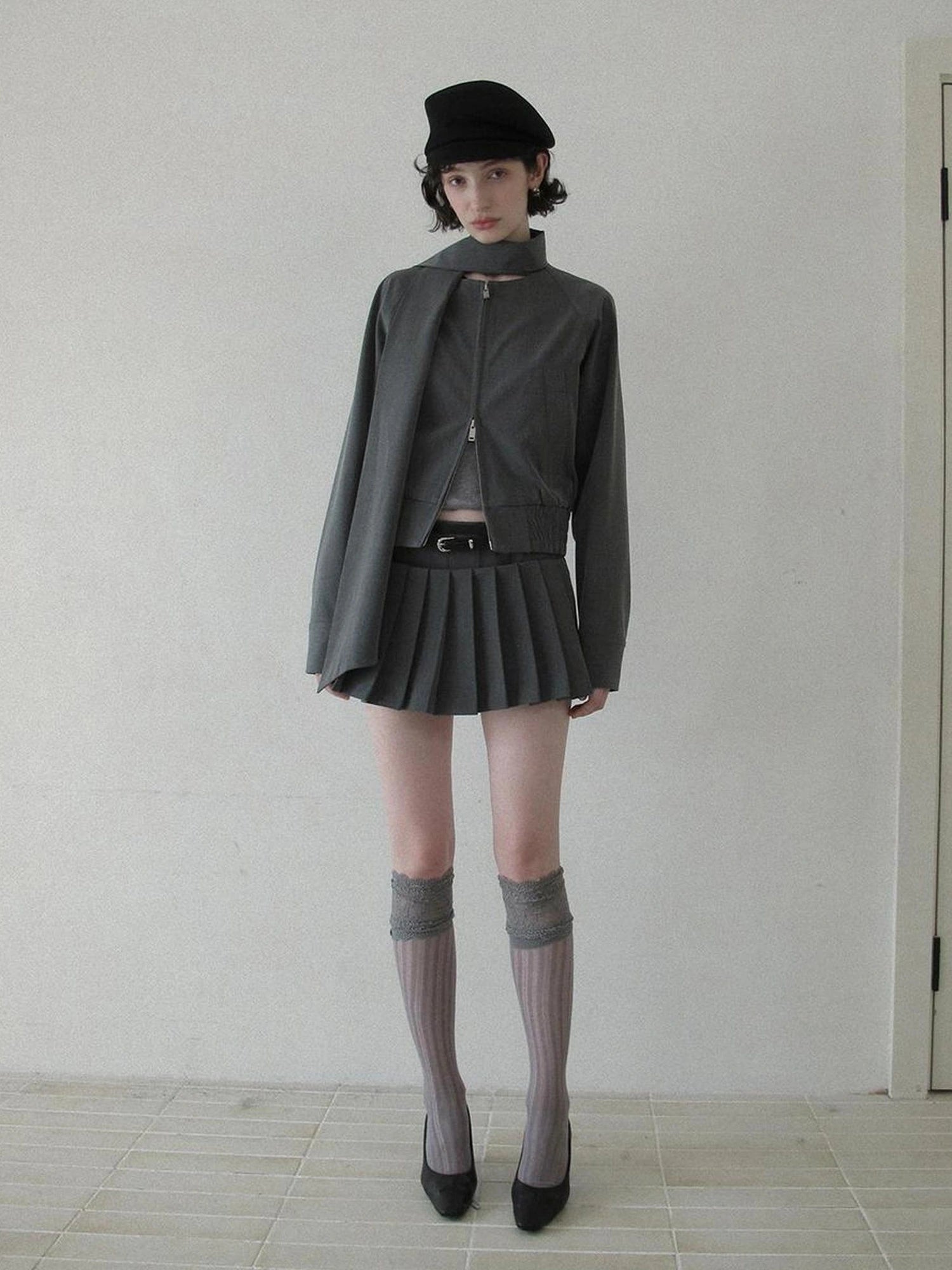 DKZ OFFICIAL Grey Pleated Skort With Contrast Panels