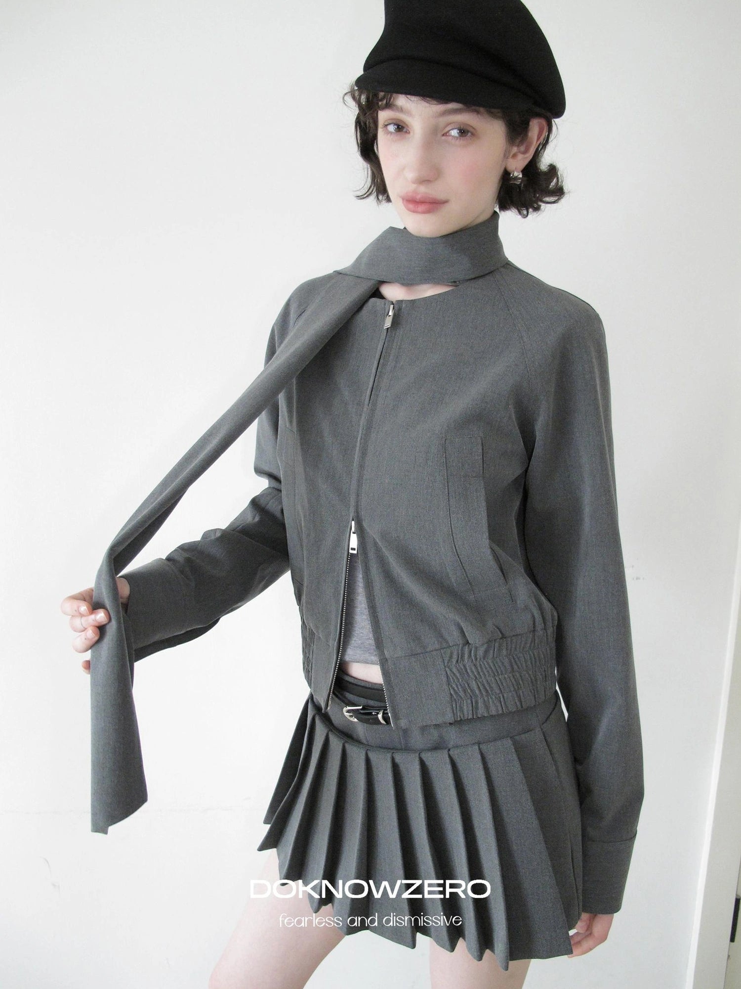 DKZ OFFICIAL Grey Pleated Skort With Contrast Panels