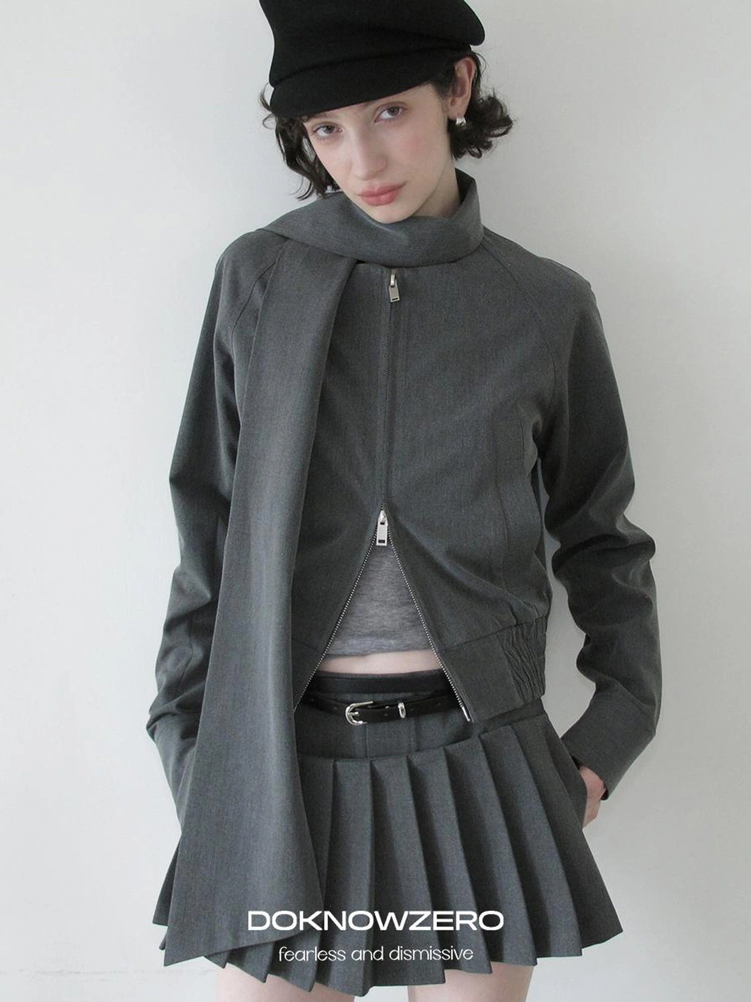 DKZ OFFICIAL Grey Pleated Skort With Contrast Panels