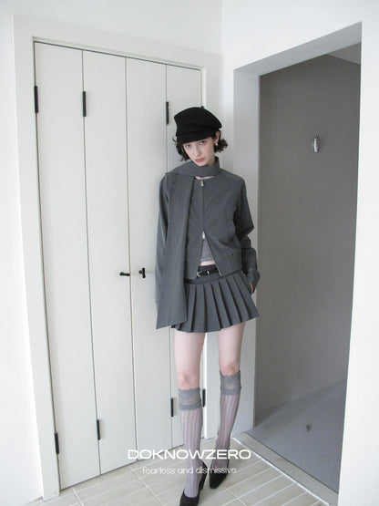 DKZ OFFICIAL Grey Pleated Skort With Contrast Panels
