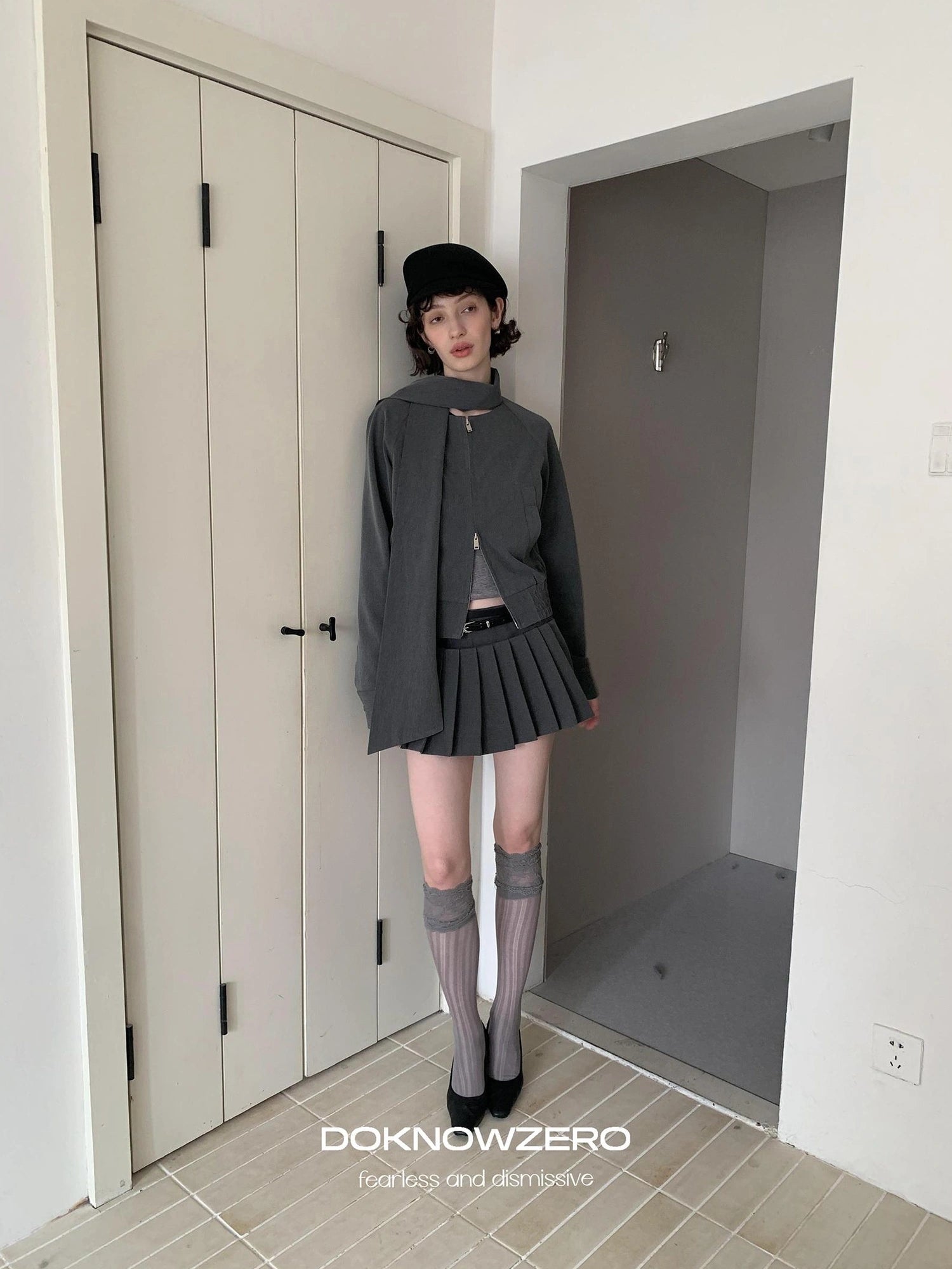 DKZ OFFICIAL Grey Pleated Skort With Contrast Panels