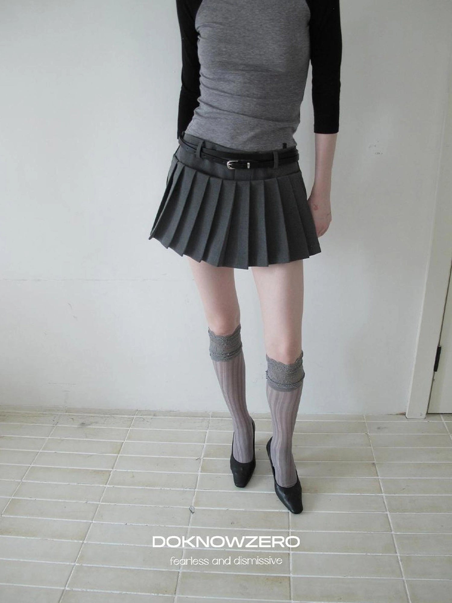 DKZ OFFICIAL Grey Pleated Skort With Contrast Panels