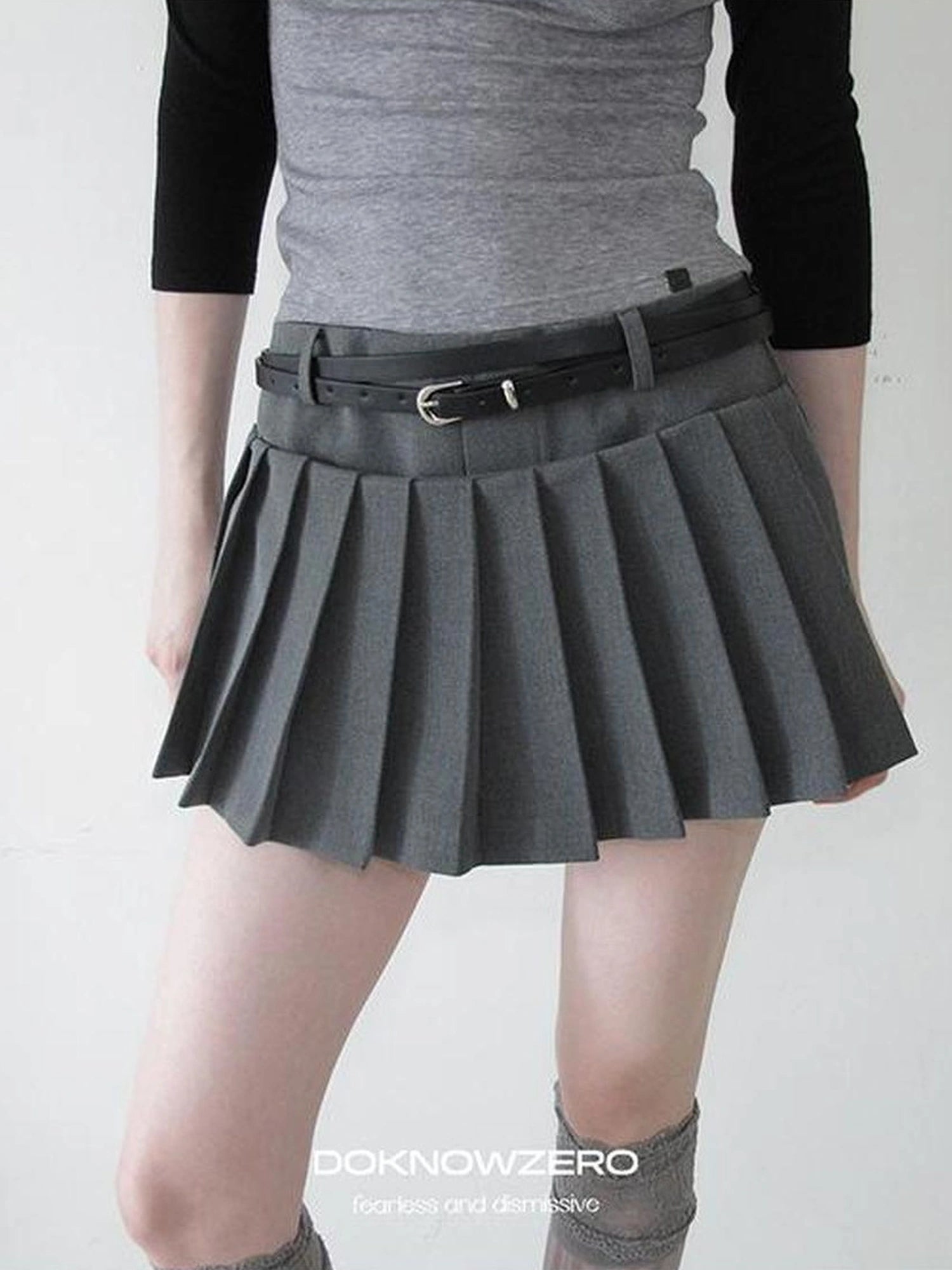 DKZ OFFICIAL Grey Pleated Skort With Contrast Panels
