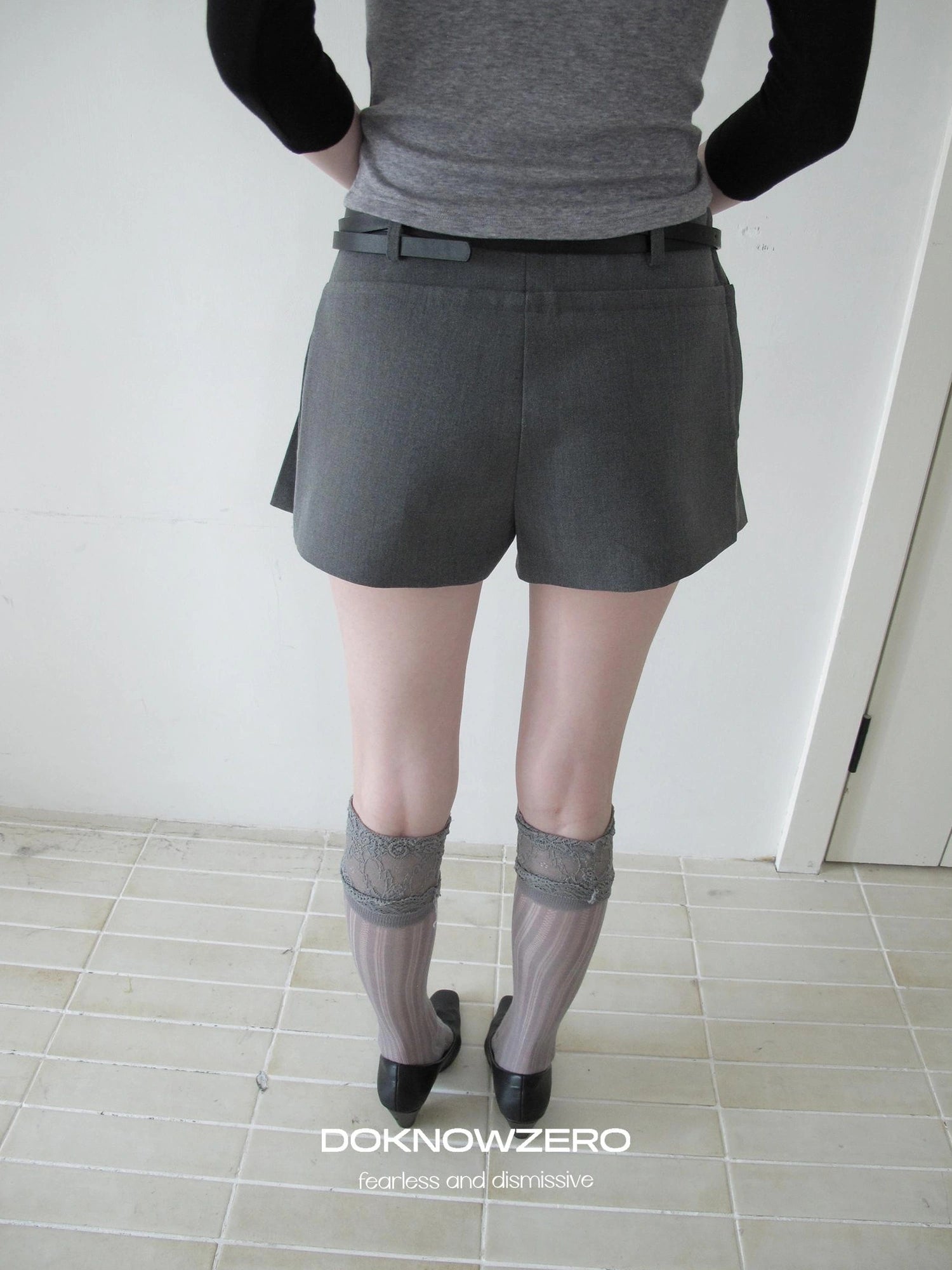 DKZ OFFICIAL Grey Pleated Skort With Contrast Panels