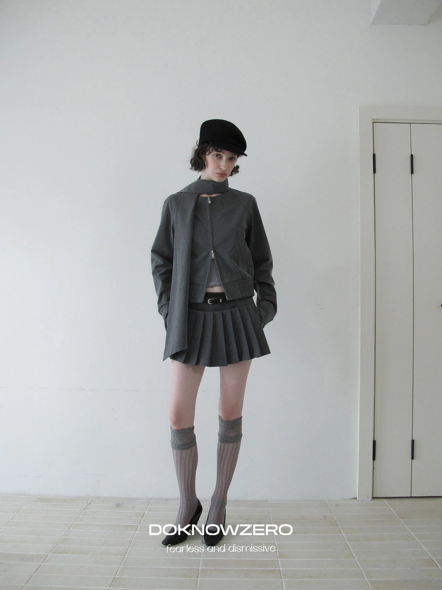 DKZ OFFICIAL Grey Pleated Skort With Contrast Panels