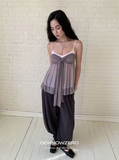DKZ_OFFICIAL_Grey_Purple_Twist_Knot_Mesh_Asymmetrical_V-neck_Women&