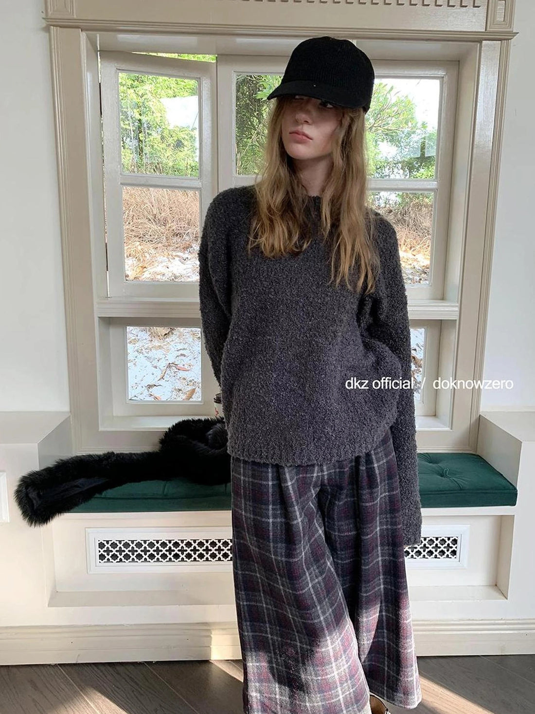 DKZ OFFICIAL Grey Round Neck Knit Sweater Women Oversized Vintage Winter Top