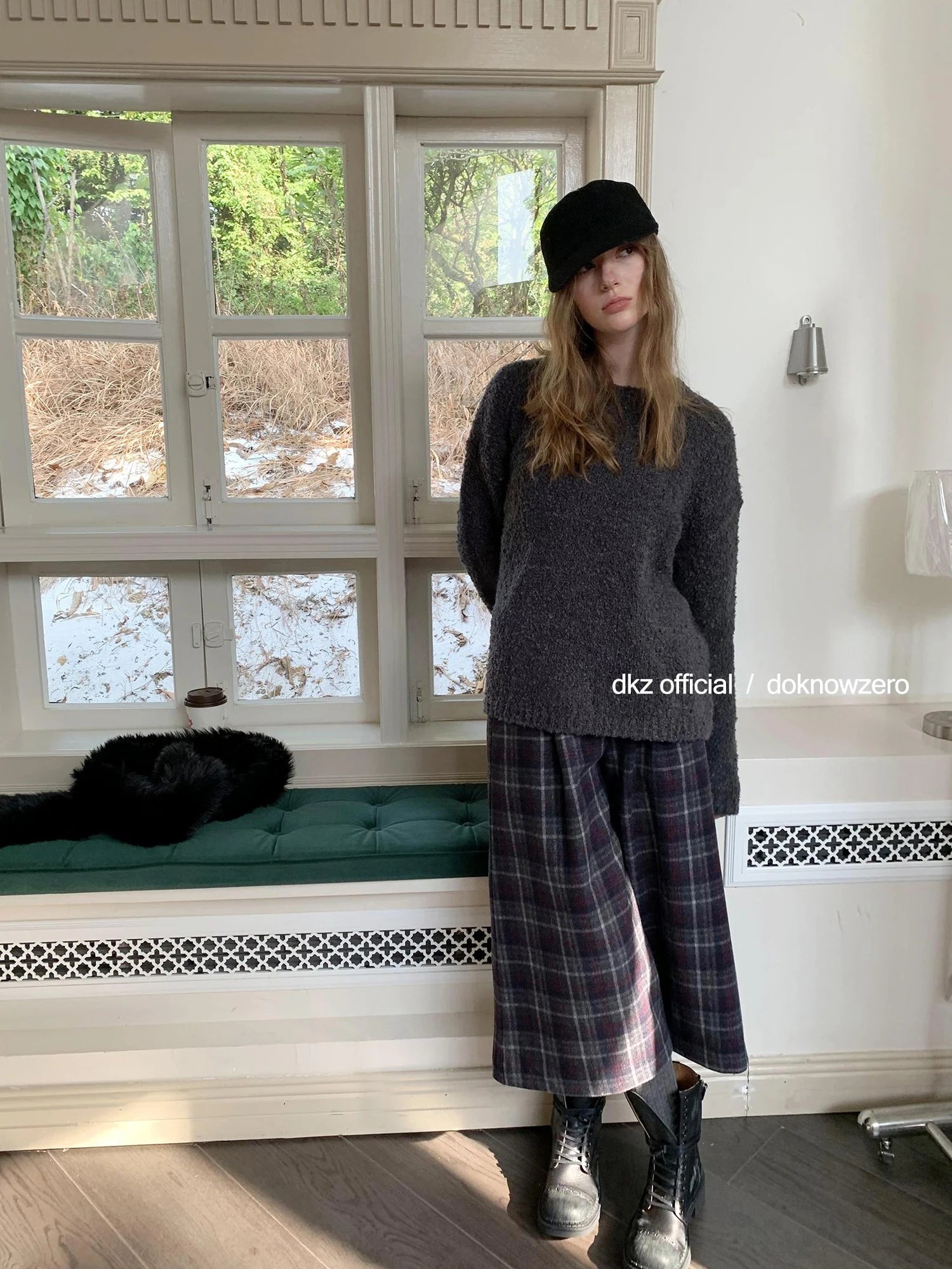 DKZ OFFICIAL Grey Round Neck Knit Sweater Women Oversized Vintage Winter Top