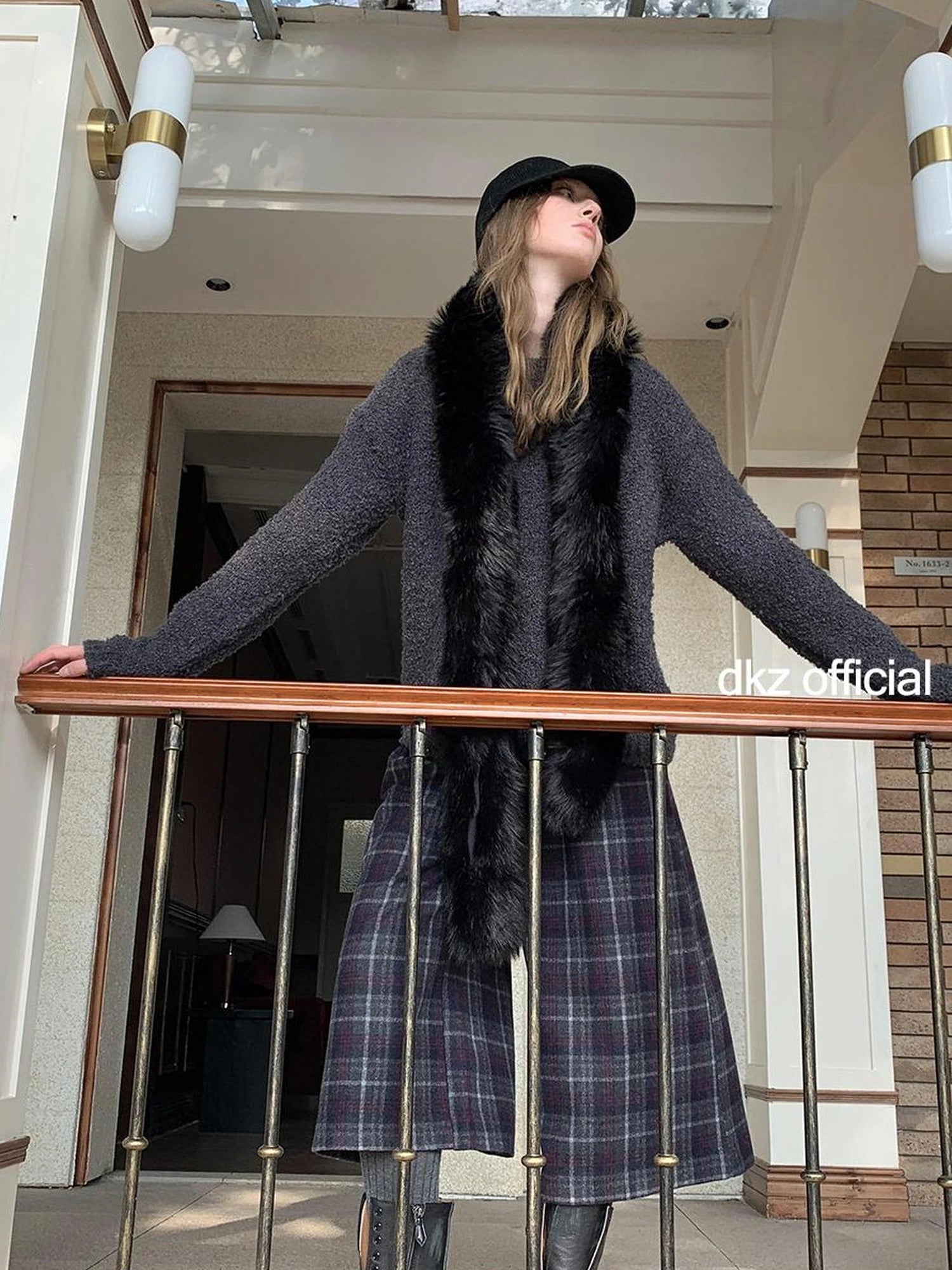 DKZ OFFICIAL Grey Round Neck Knit Sweater Women Oversized Vintage Winter Top