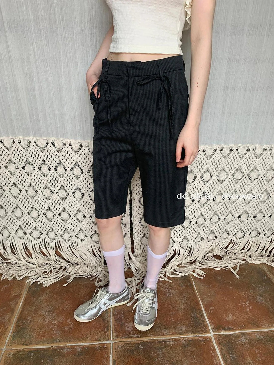 DKZ OFFICIAL Grey Stripe Five Pocket Women S Casual Summer Trousers