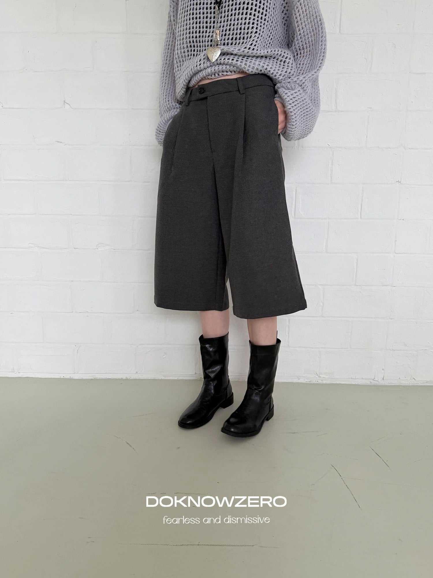 DKZ OFFICIAL Grey Wide Leg Cropped Trousers For Autumn