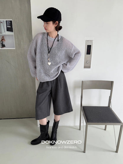 DKZ OFFICIAL Grey Wide Leg Cropped Trousers For Autumn