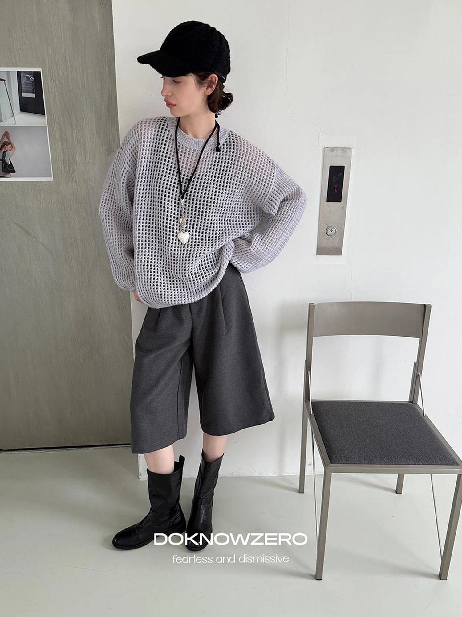 DKZ OFFICIAL Grey Wide Leg Cropped Trousers For Autumn