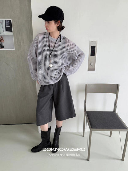 DKZ OFFICIAL Grey Wide Leg Cropped Trousers For Autumn