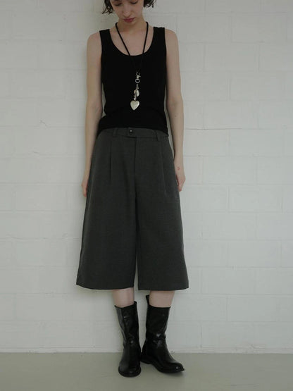 DKZ OFFICIAL Grey Wide Leg Cropped Trousers For Autumn