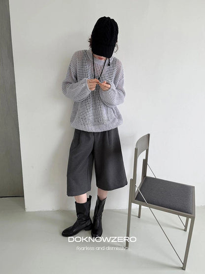 DKZ OFFICIAL Grey Wide Leg Cropped Trousers For Autumn