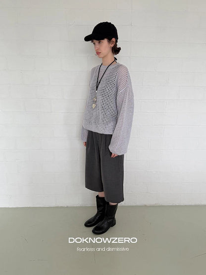 DKZ OFFICIAL Grey Wide Leg Cropped Trousers For Autumn