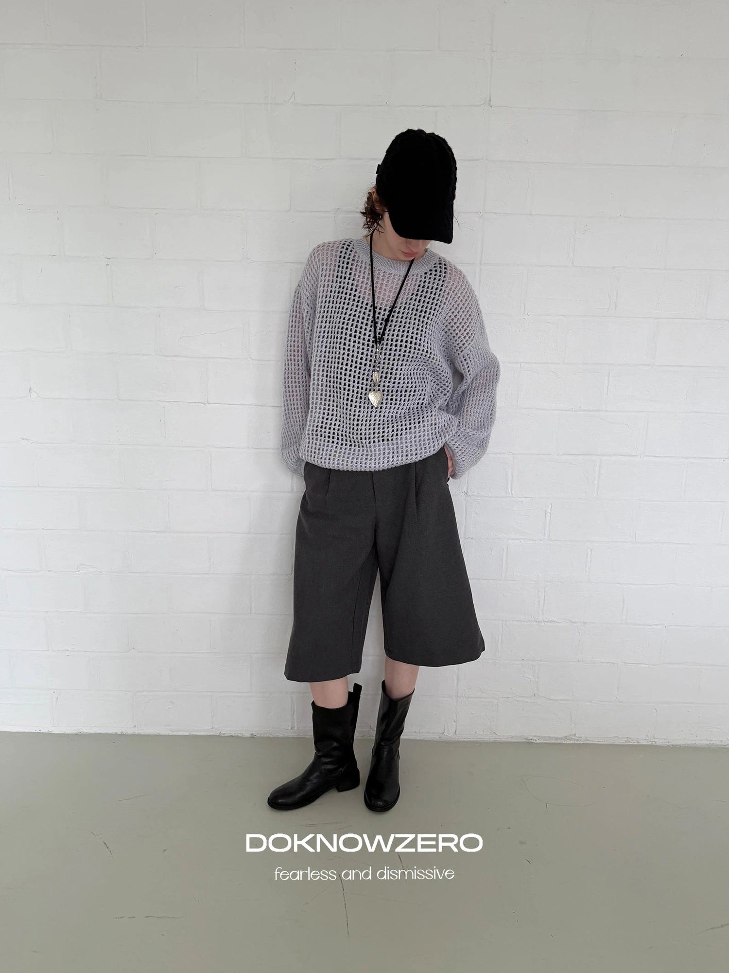 DKZ OFFICIAL Grey Wide Leg Cropped Trousers For Autumn