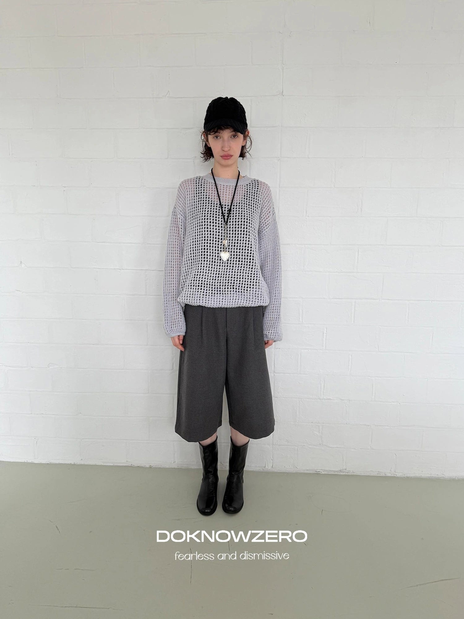 DKZ OFFICIAL Grey Wide Leg Cropped Trousers For Autumn