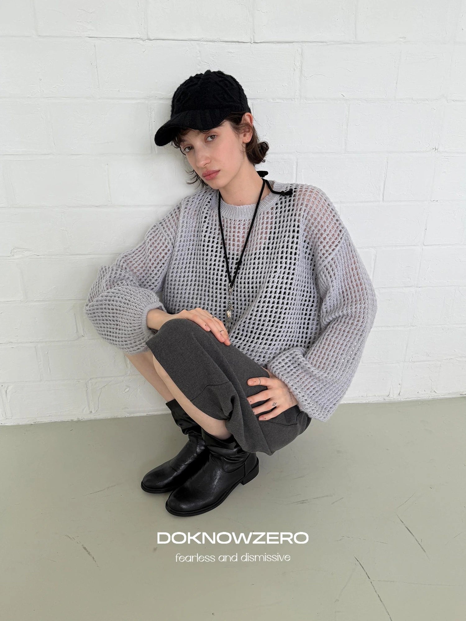 DKZ OFFICIAL Grey Wide Leg Cropped Trousers For Autumn