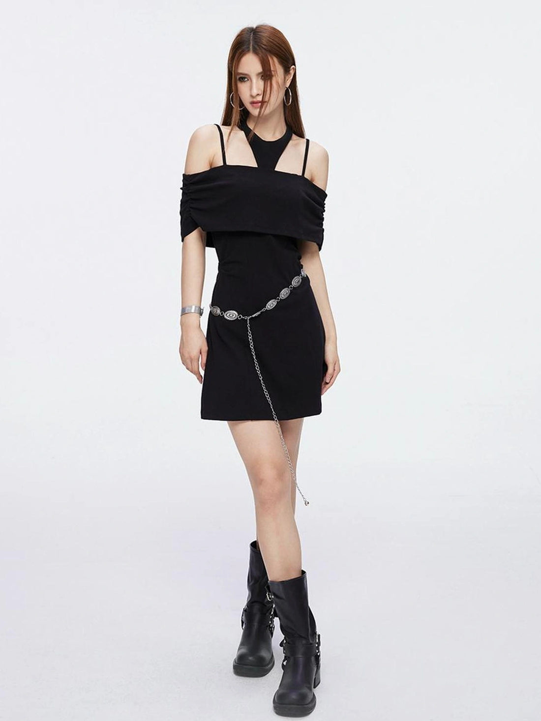 DKZ OFFICIAL Halter Neck Slim Fit Black Sundress With Detachable Straps