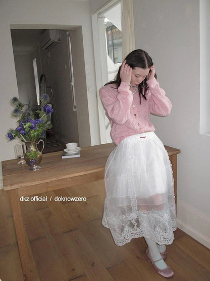 DKZ OFFICIAL Heavy Embroidered Lace Sheer Mesh Skirt