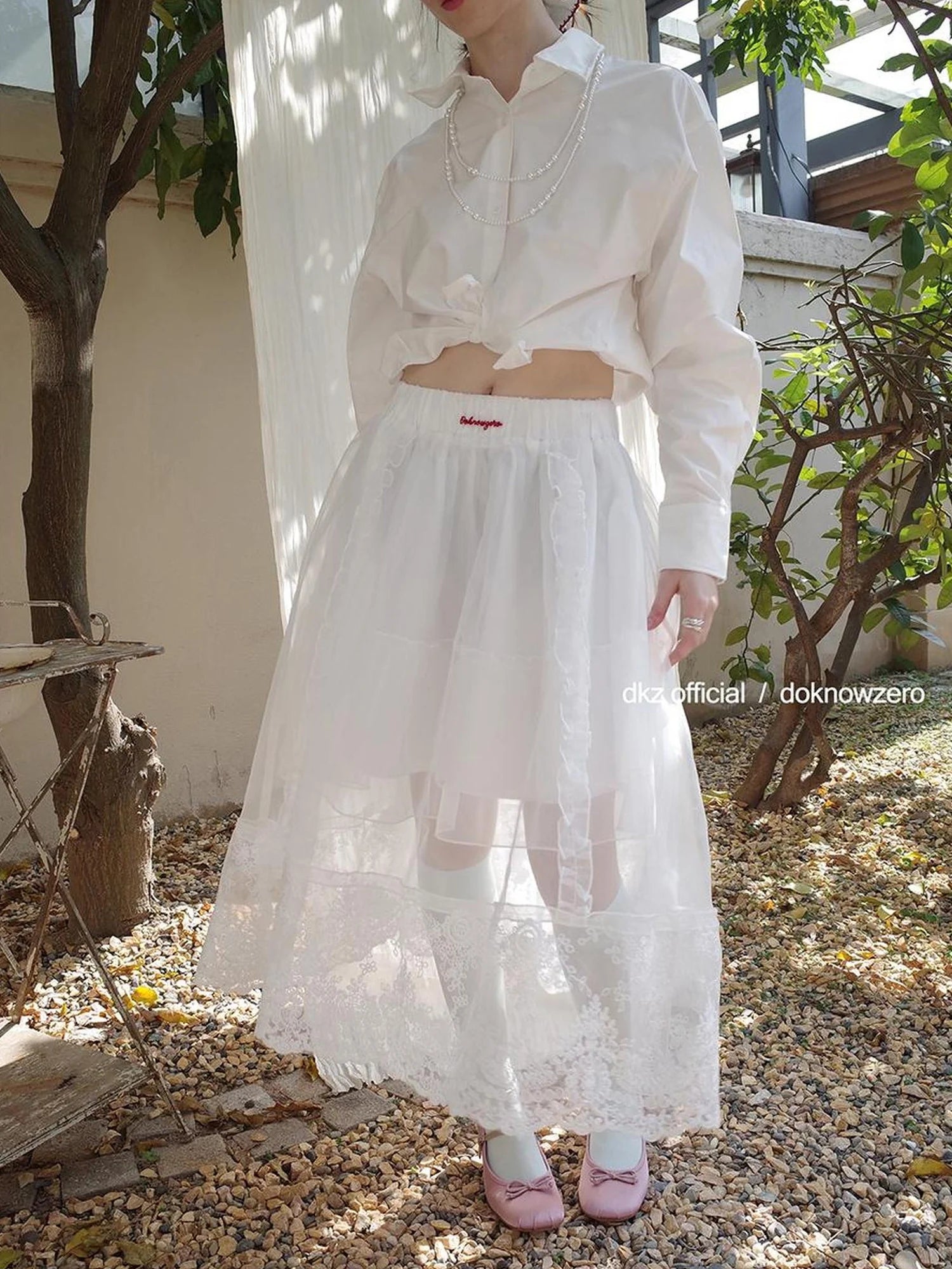 DKZ OFFICIAL Heavy Embroidered Lace Sheer Mesh Skirt