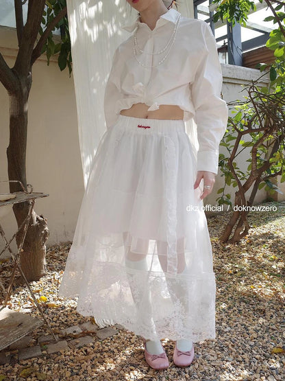 DKZ OFFICIAL Heavy Embroidered Lace Sheer Mesh Skirt